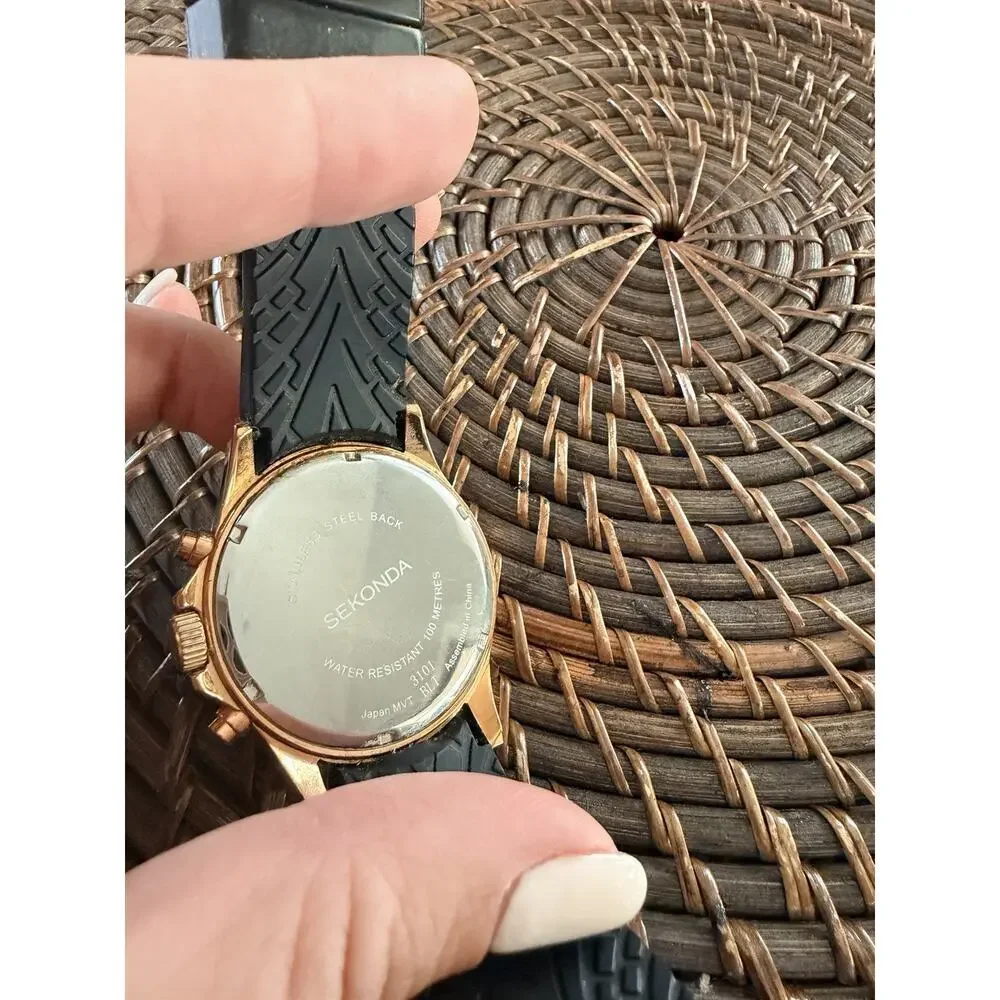 Sekonda 30063 Chronograph Watch Black Gold Leather Strap